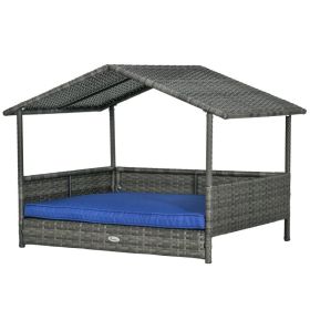 Wicker Dog House with Removable Cushion Lounge, Dark Blue (Option: Blue-820x200x700 mm)