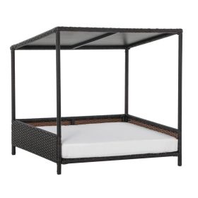 Wicker Dog House Raised Rattan Puppy Bed Cat Shelter for Indoor Outdoor Garden Patio Pet Sofa with Removable Cushion for Medium Sized Pet Brown (Option: Brown and White-875x725x170 mm)